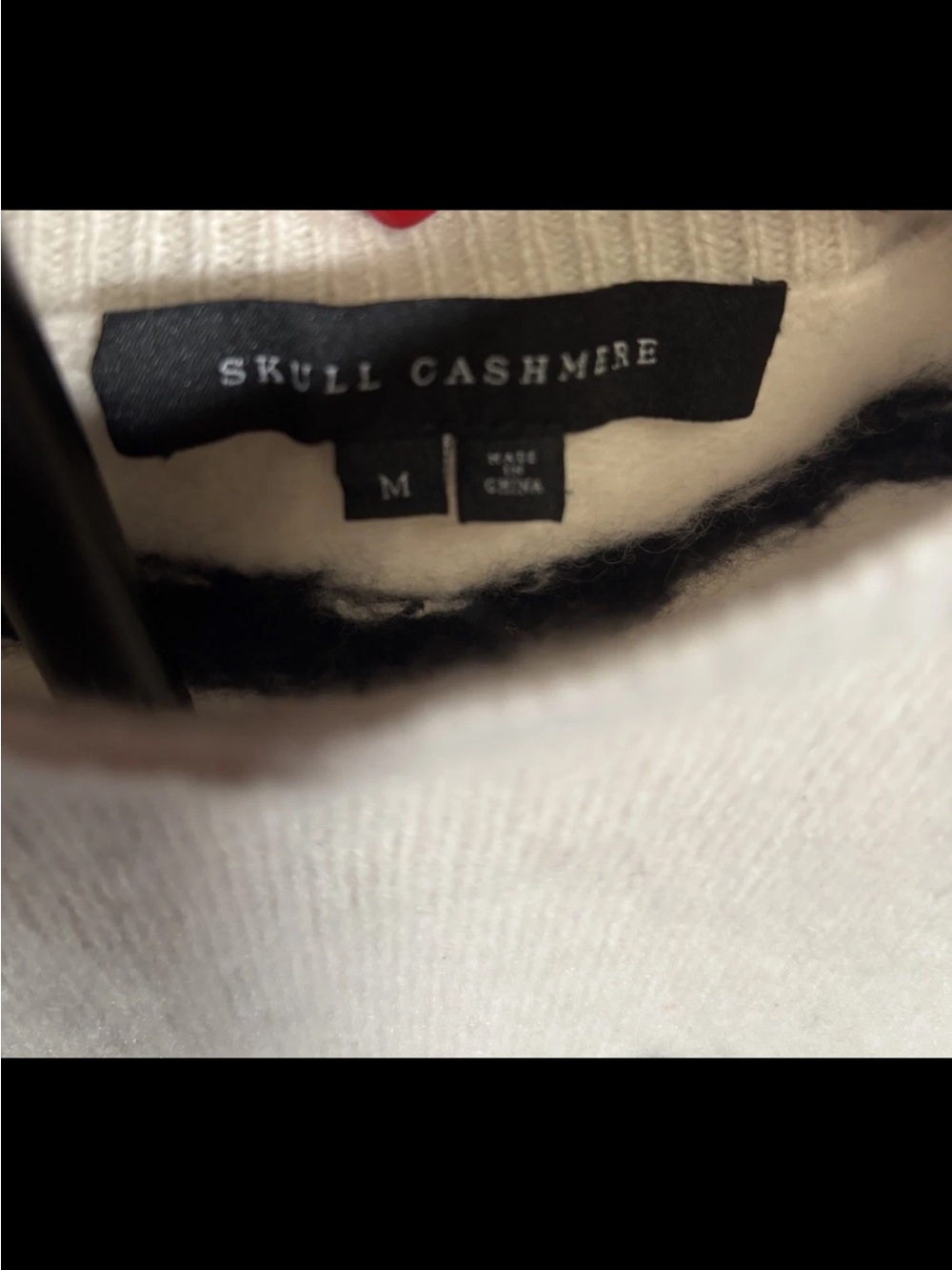 Skull Cashmere Ivory Crewneck Sweater with Black Graphic Motifs - Picture 2 of 5